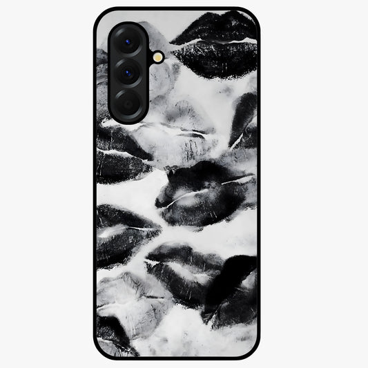 Midnight Kiss Marks Glass Case showing flat back view with lipstick kiss mark artwork and glossy glass finish.