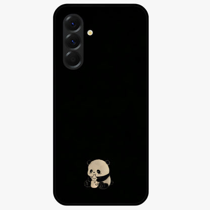 Midnight Panda Love Glass Case showing flat back view with cute panda themed artwork and glossy glass finish.