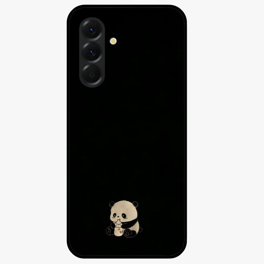 Midnight Panda Love Glass Case showing flat back view with cute panda themed artwork and glossy glass finish.