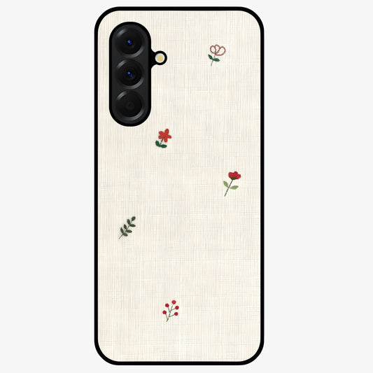 Minimal Petal Whispers Glass Case showing flat back view with soft minimal floral artwork and glossy glass finish.