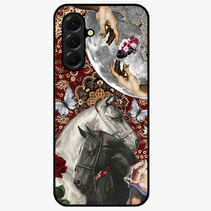 Moonlit Royal Stallion Glass Case showing flat back view with majestic horse under moonlight artwork and glossy glass finish.