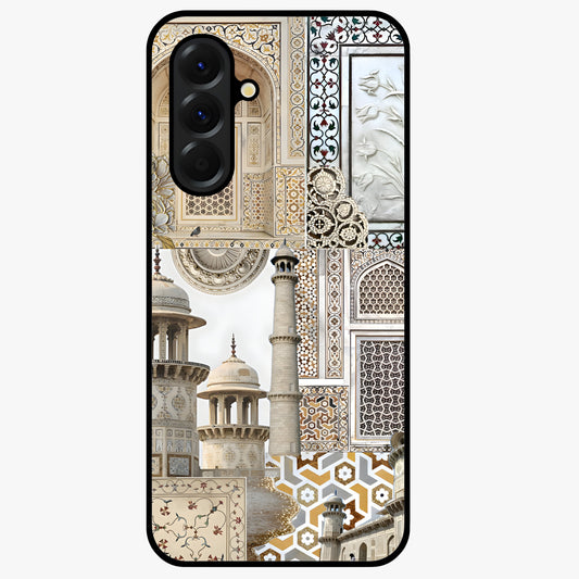 Mughal Marble Legacy Glass Case showing flat back view with intricate Mughal inspired marble pattern and glossy glass finish.