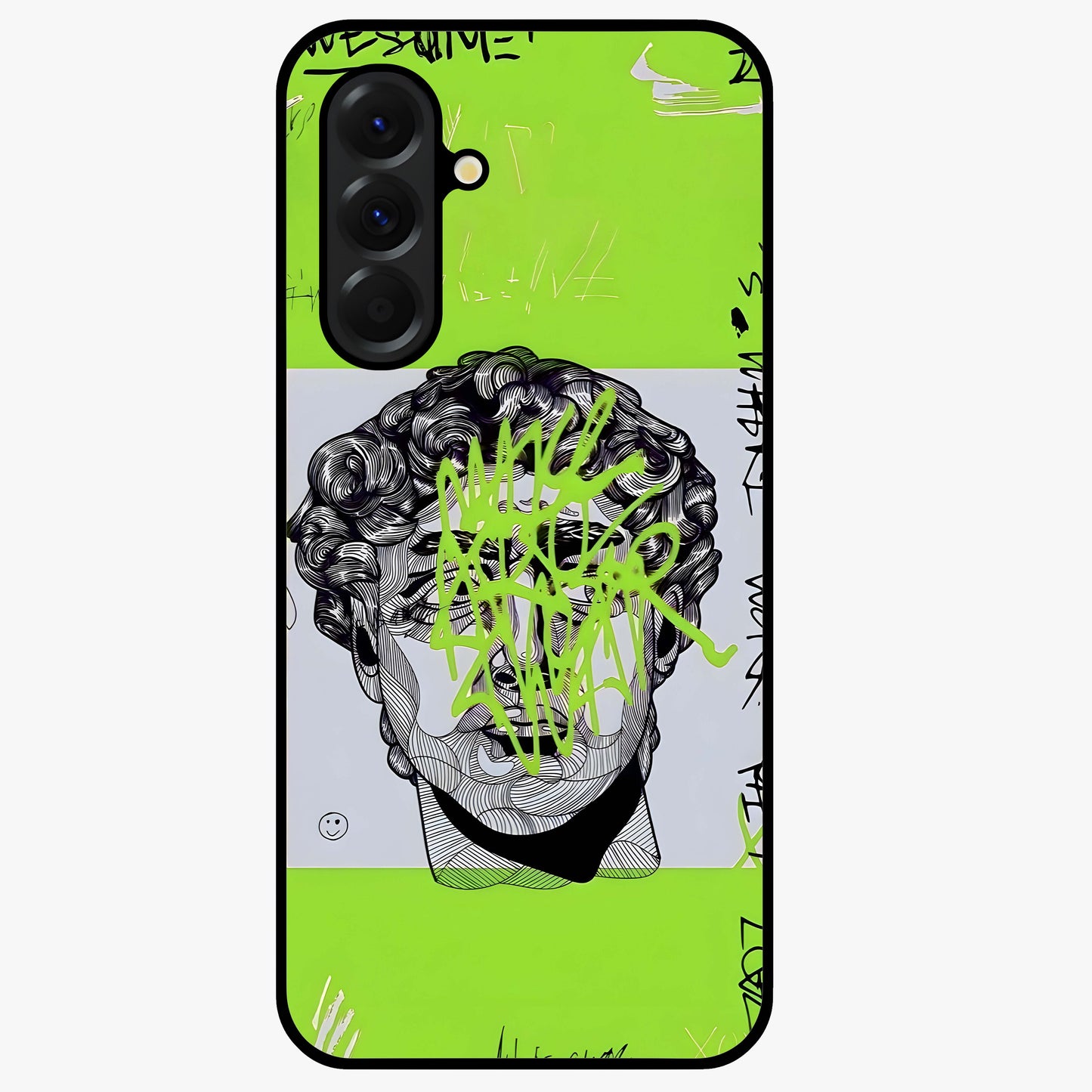 Neo Graffiti Rebellion Glass Case showing flat back view with vibrant graffiti artwork and glossy glass finish.