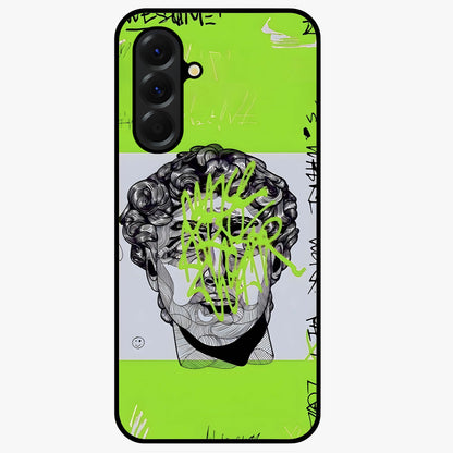 Neo Graffiti Rebellion Glass Case showing flat back view with vibrant graffiti artwork and glossy glass finish.