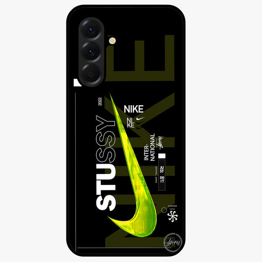 Neon Street Edition Glass Case showing flat back view with neon street style artwork and glossy glass finish.