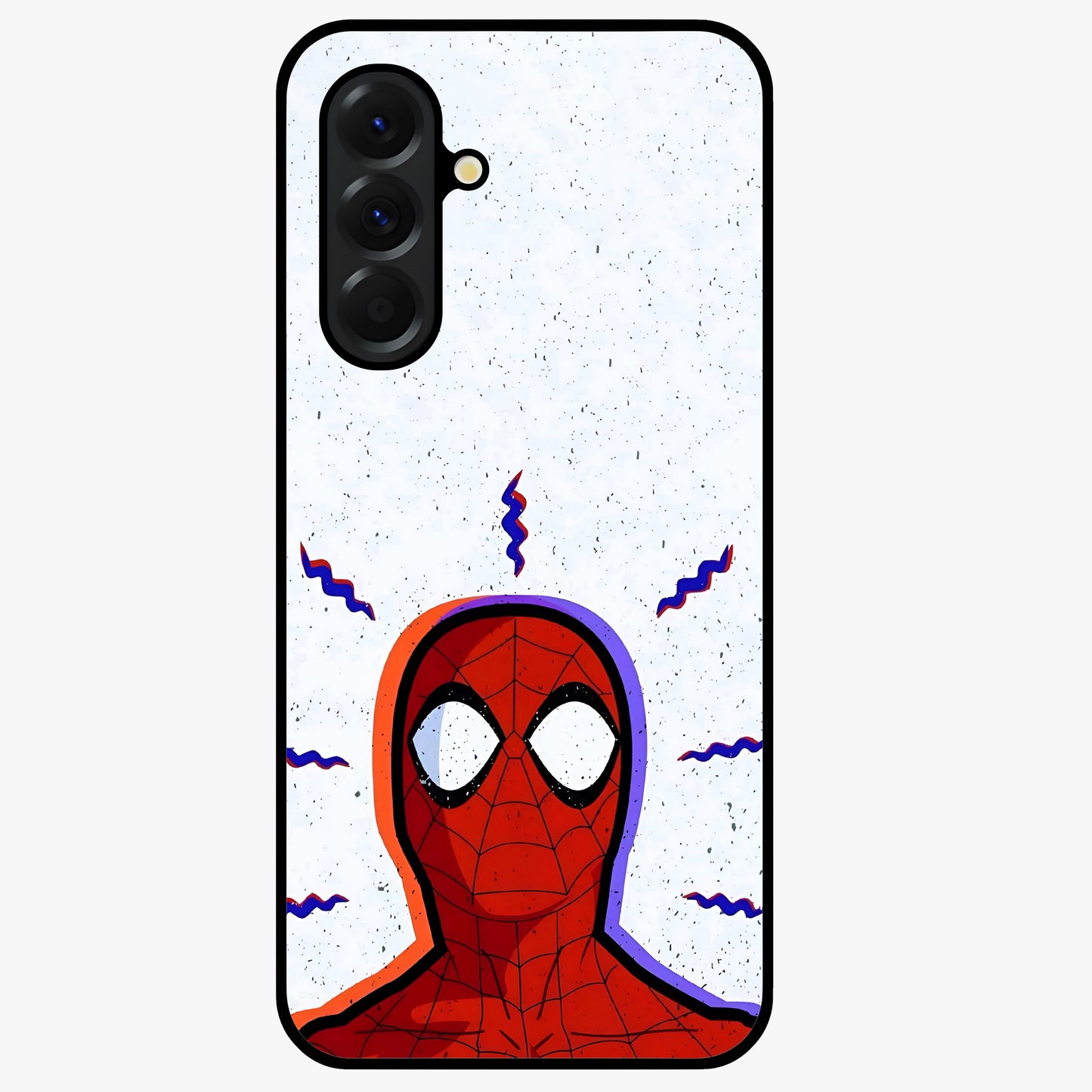 Omg Spiderman Glass Case showing flat back view with bold superhero inspired artwork and glossy glass finish.