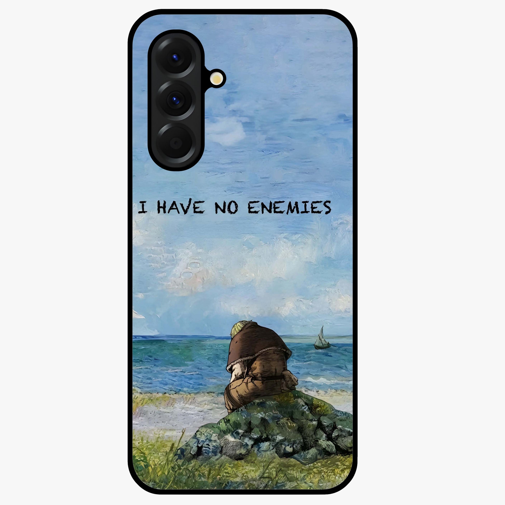 Peace Beyond War Glass Case showing flat back view with symbolic peace themed artwork and glossy glass finish.