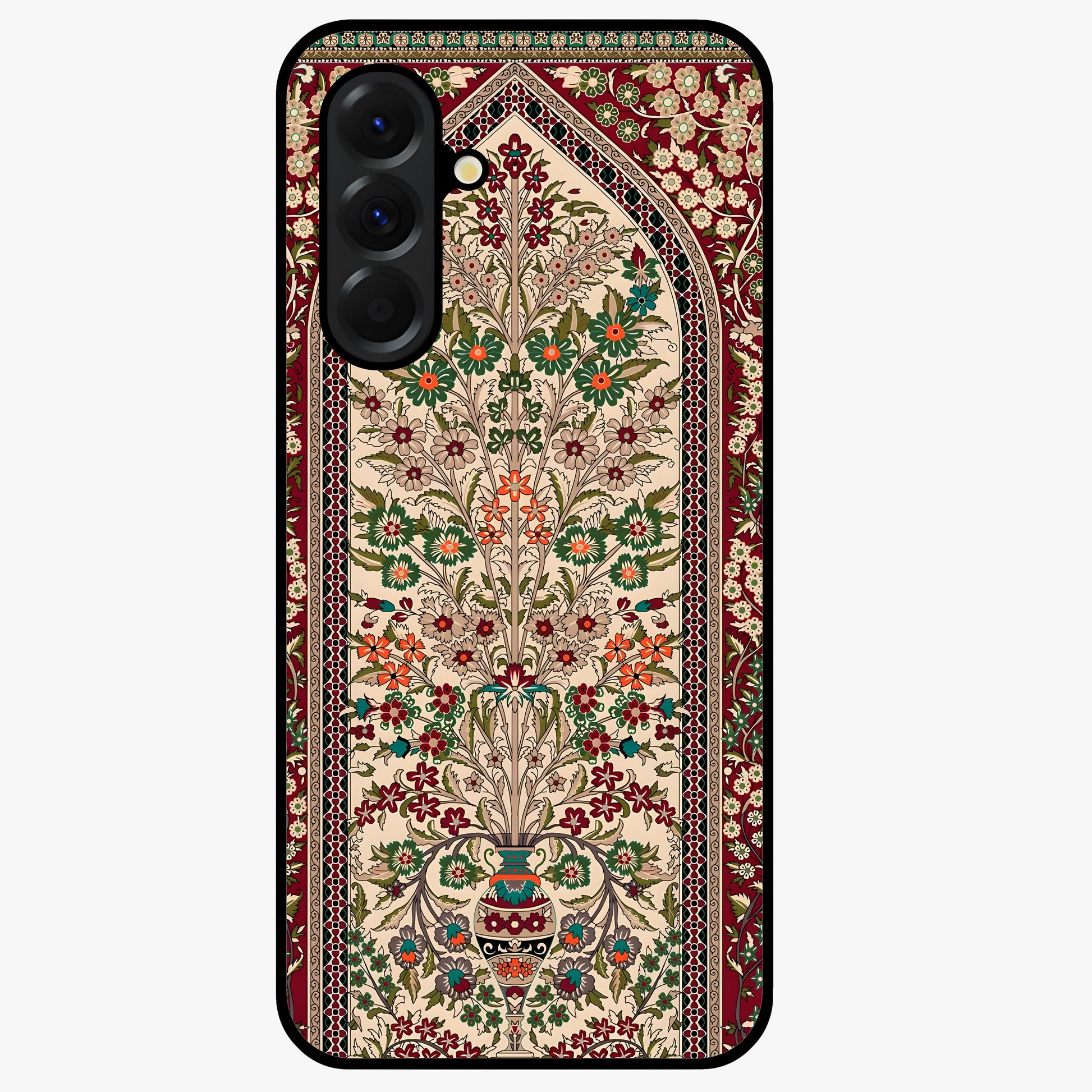 Persian Inspired Glass Case showing flat back view with ornate Persian style pattern artwork and glossy glass finish.
