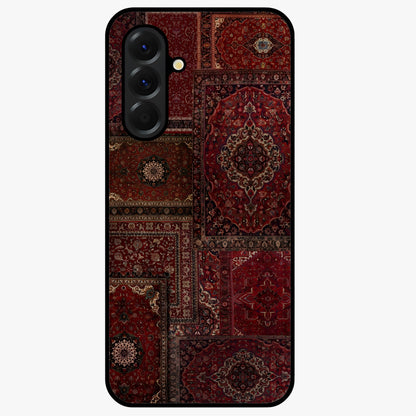 Persian Velvet Tale Glass Case showing flat back view with luxurious Persian velvet pattern artwork and glossy glass finish.