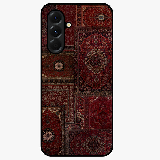 Persian Velvet Tale Glass Case showing flat back view with luxurious Persian velvet pattern artwork and glossy glass finish.