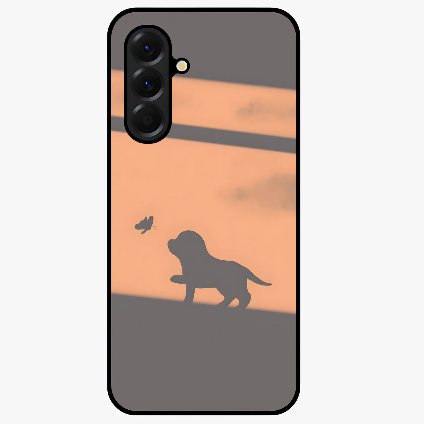 Puppy Shadow Art Glass Case showing flat back view with cute puppy shadow style artwork and glossy glass finish.