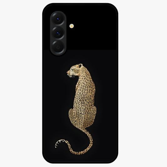 Regal Leopard Glass Case showing flat back view with bold leopard artwork and glossy glass finish.