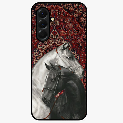 Regal Stallion Tapestry Glass Case showing flat back view with majestic horse tapestry artwork and glossy glass finish.