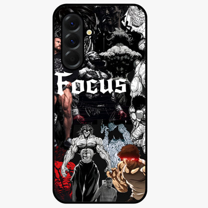Relentless Power Focus Glass Case showing flat back view with motivational typography artwork and glossy glass finish.