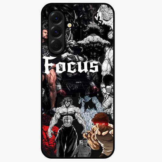 Relentless Power Focus Glass Case showing flat back view with motivational typography artwork and glossy glass finish.