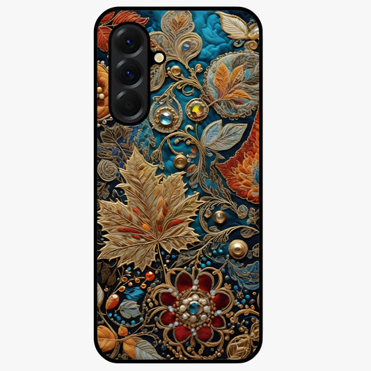 Royal Jewel Garden Glass Case showing flat back view with decorative floral garden artwork and glossy glass finish.