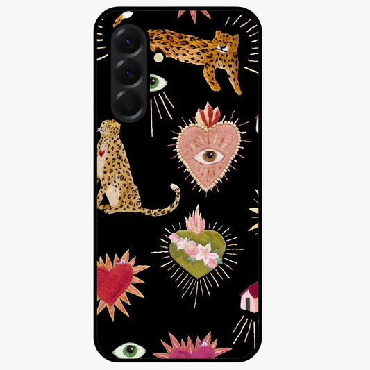 Sacred Jungle Heart Glass Case showing flat back view with jungle inspired heart artwork and glossy glass finish.