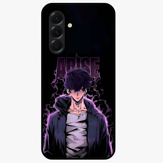 Shadow Monarch Awakening Glass Case showing flat back view with powerful dark monarch themed artwork and glossy glass finish.