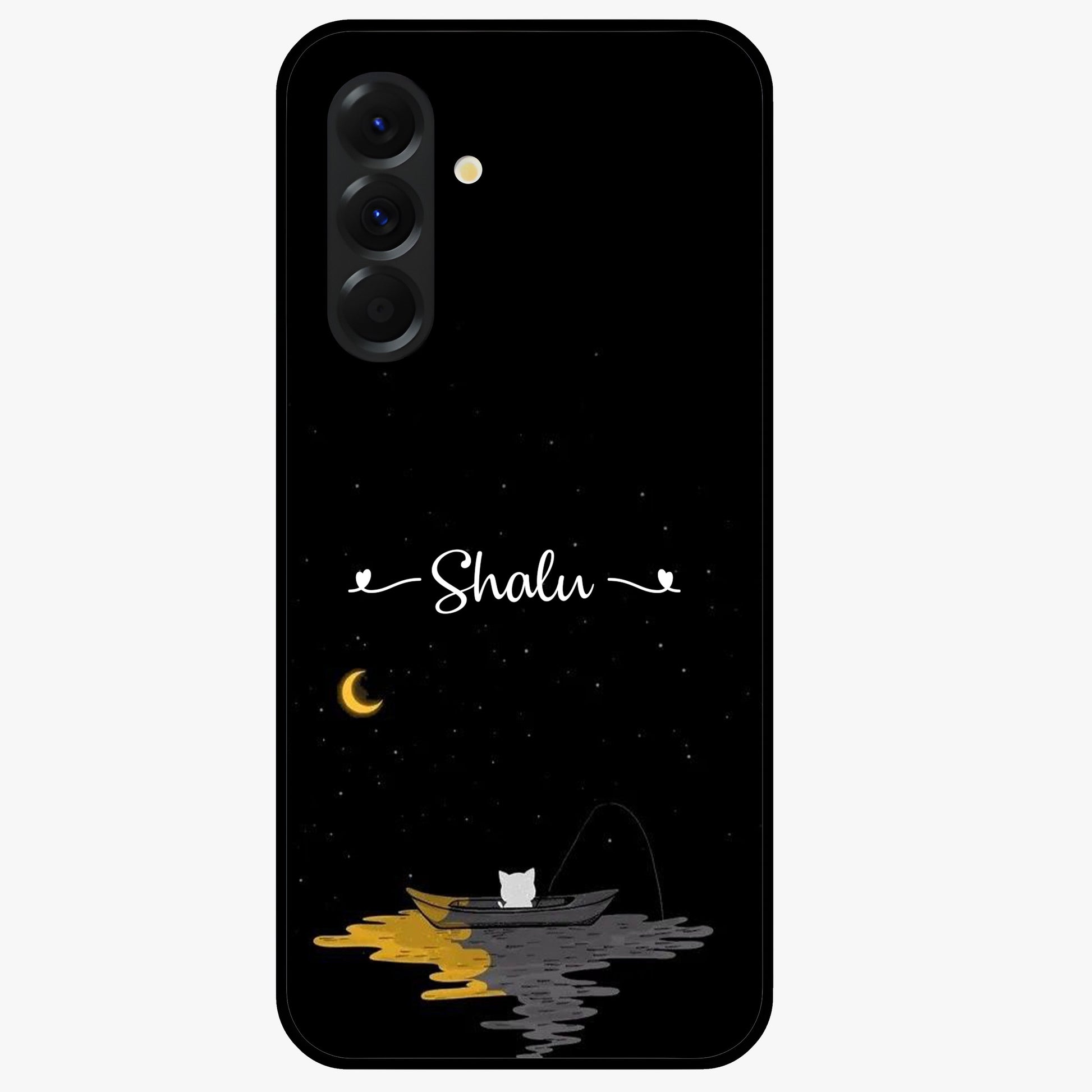 Silent Night Row Glass Case showing flat back view with calm night themed artwork and glossy glass finish.