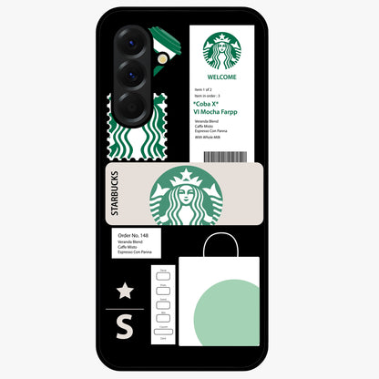 Starbucks Mocha Glass Case showing flat back view with coffee inspired artwork and glossy glass finish.