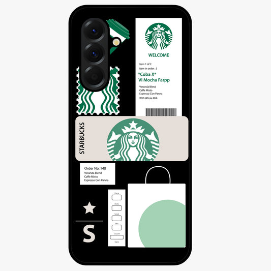 Starbucks Mocha Glass Case showing flat back view with coffee inspired artwork and glossy glass finish.