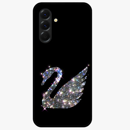 Starlit Swan Grace Glass Case showing flat back view with graceful swan artwork under starry sky and glossy glass finish.