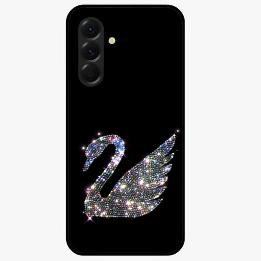 Starlit Swan Grace Glass Case showing flat back view with graceful swan artwork under starry sky and glossy glass finish.