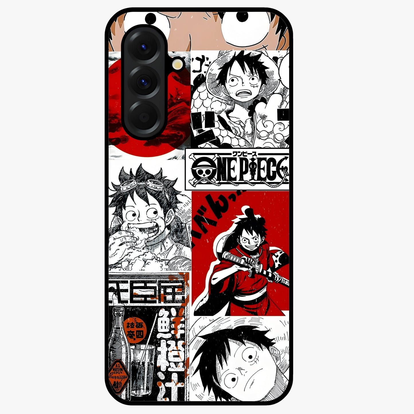Strawhat Chaos Panels Glass Case showing flat back view with anime inspired chaos panel artwork and glossy glass finish.