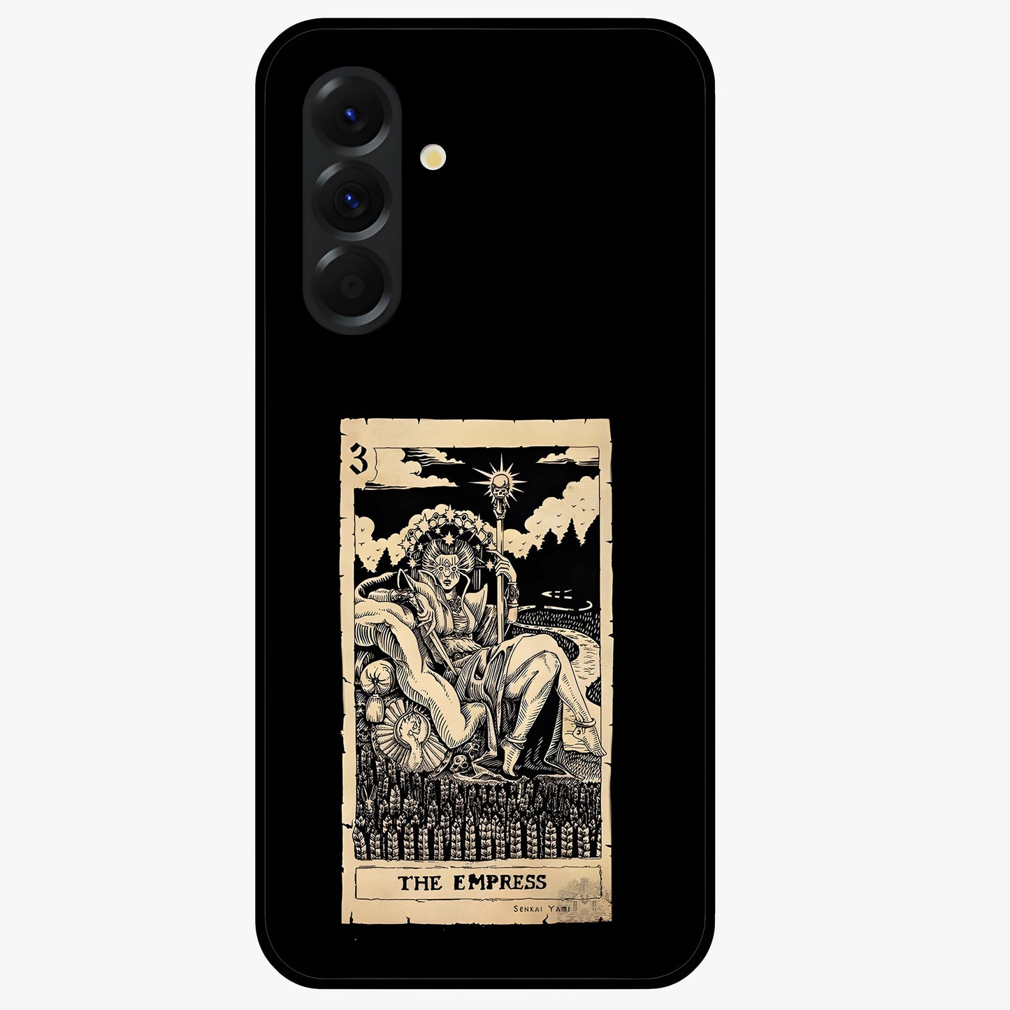 The Empress Glass Case showing flat back view with regal feminine artwork and glossy glass finish.