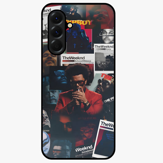 The Weeknd Glass Case showing flat back view with music inspired artistic portrait artwork and glossy glass finish.