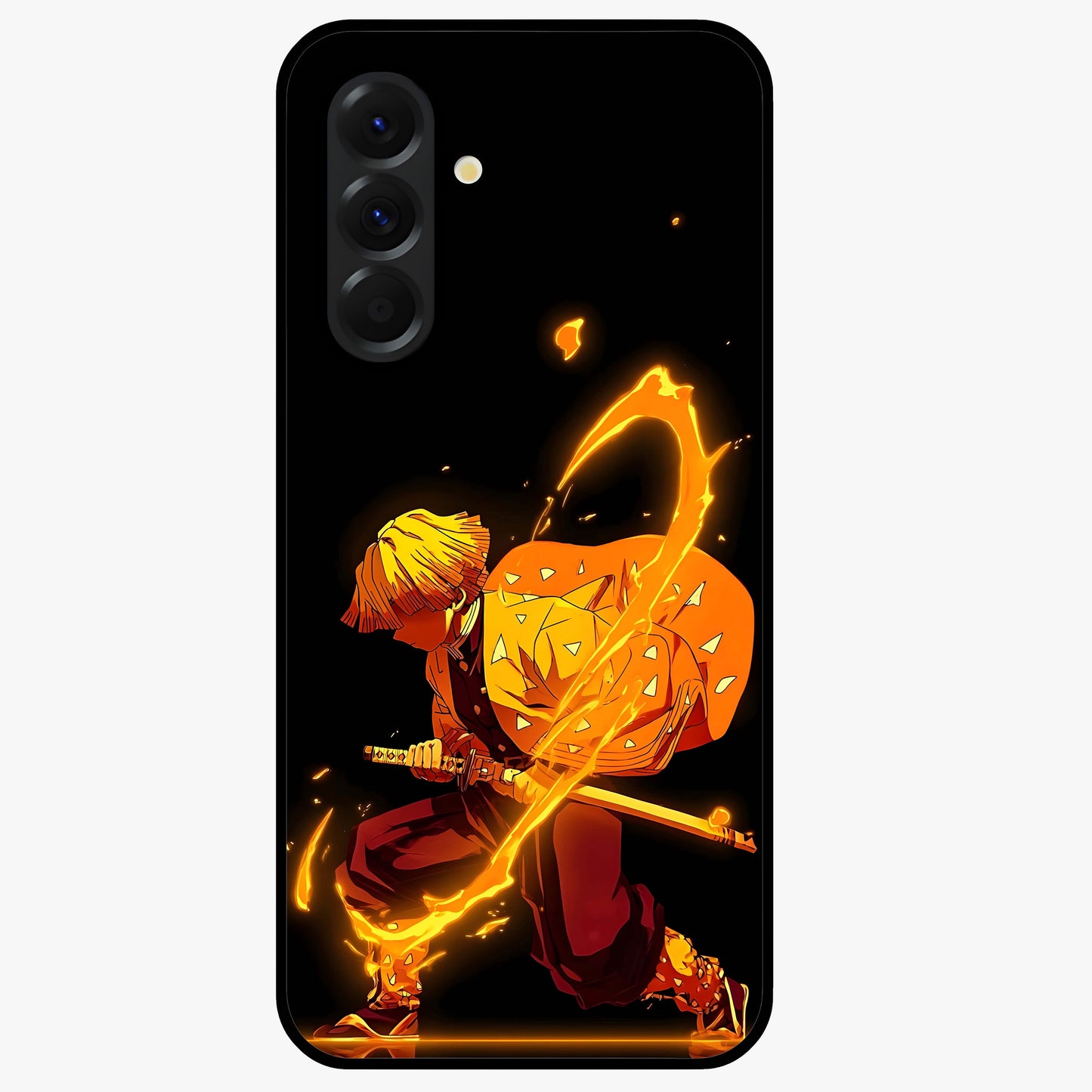 Thunder Flame Execution Glass Case showing flat back view with powerful flame and lightning artwork and glossy glass finish.