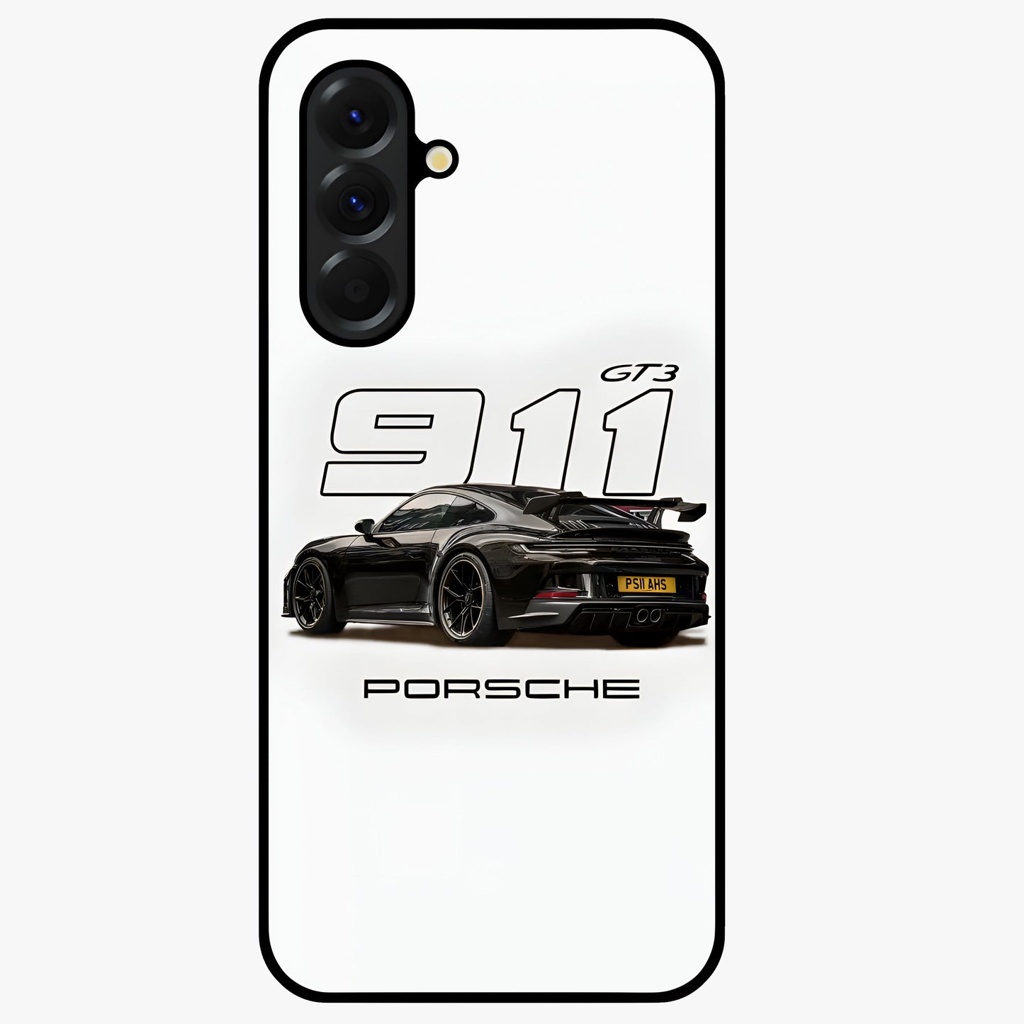 Turbo Legacy Icon Glass Case showing flat back view with iconic sports car inspired artwork and glossy glass finish.