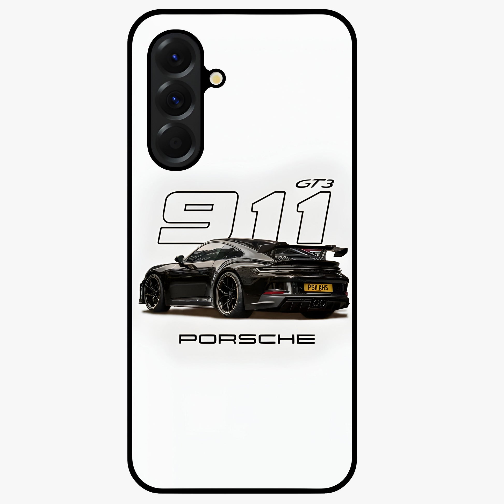 Turbo Legacy Icon Glass Case showing flat back view with iconic sports car inspired artwork and glossy glass finish.