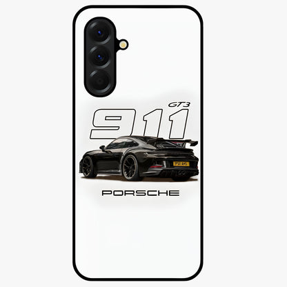 Turbo Legacy Icon Glass Case showing flat back view with iconic sports car inspired artwork and glossy glass finish.
