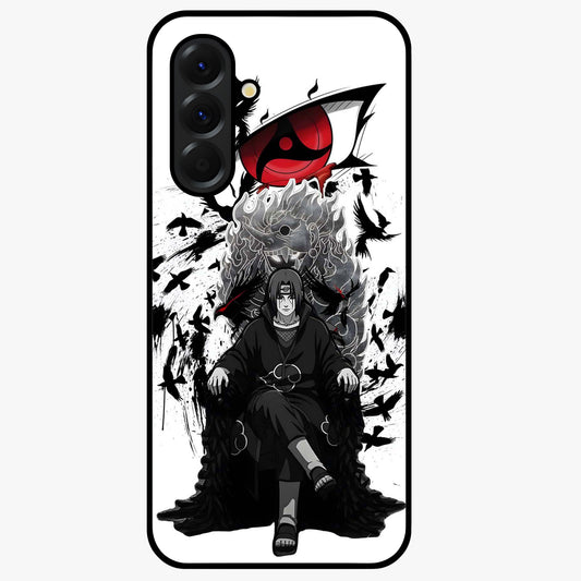 Uchiha Shadow Throne Glass Case showing flat back view with cosmic underwater themed artwork and glossy glass finish.