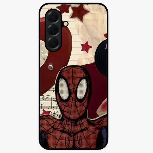 Web Warrior Vibes Glass Case showing flat back view with superhero inspired web themed artwork and glossy glass finish.