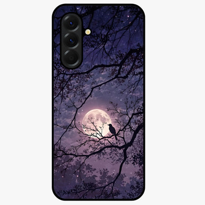 Whispering Moon Silence Glass Case showing flat back view with serene moon themed artwork and glossy glass finish.