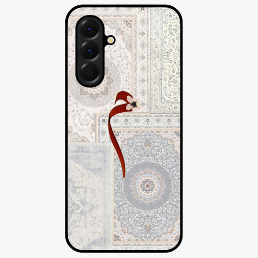 White Aesthetic Bow Glass Case showing flat back view with minimal bow artwork and glossy glass finish.
