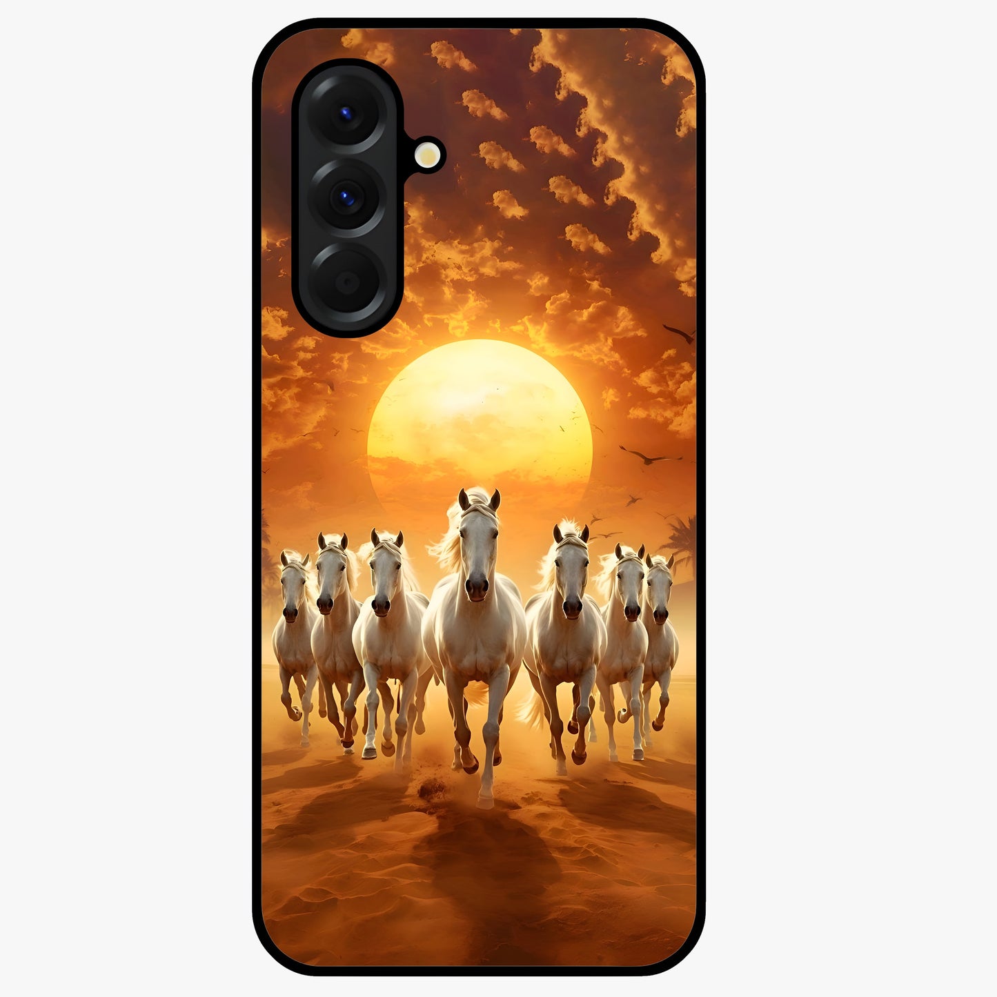 Wild Sunset Majesty Glass Case showing flat back view with majestic sunset landscape artwork and glossy glass finish.