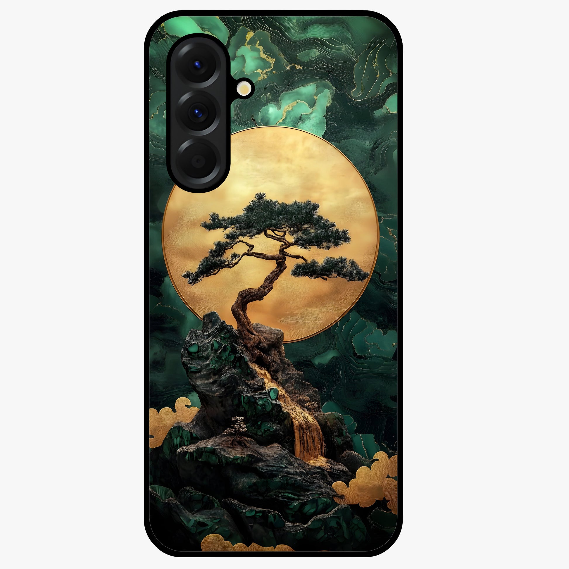 Zen Moon Rise Glass Case showing flat back view with calm moonrise artwork and glossy glass finish.