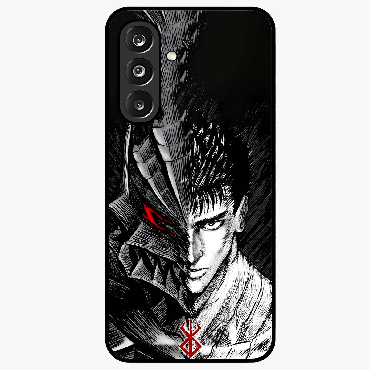 Berserker Blood Oath Glass Case showing flat back view with fierce warrior inspired artwork and glossy glass finish.