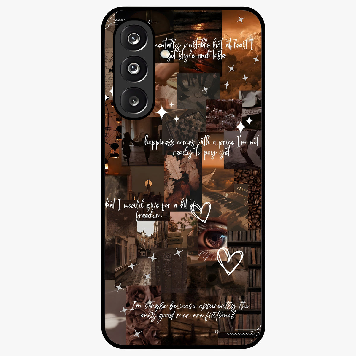 Bittersweet Aesthetic Chaos Glass Case showing flat back view with artistic chaotic aesthetic design and glossy glass finish.