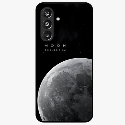 Cosmic Moon Glow Glass Case showing flat back view with glowing moon artwork and glossy glass finish.