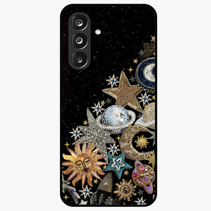 Cosmic Sparkle Dreams Glass Case showing flat back view with sparkling cosmic artwork and glossy glass finish.