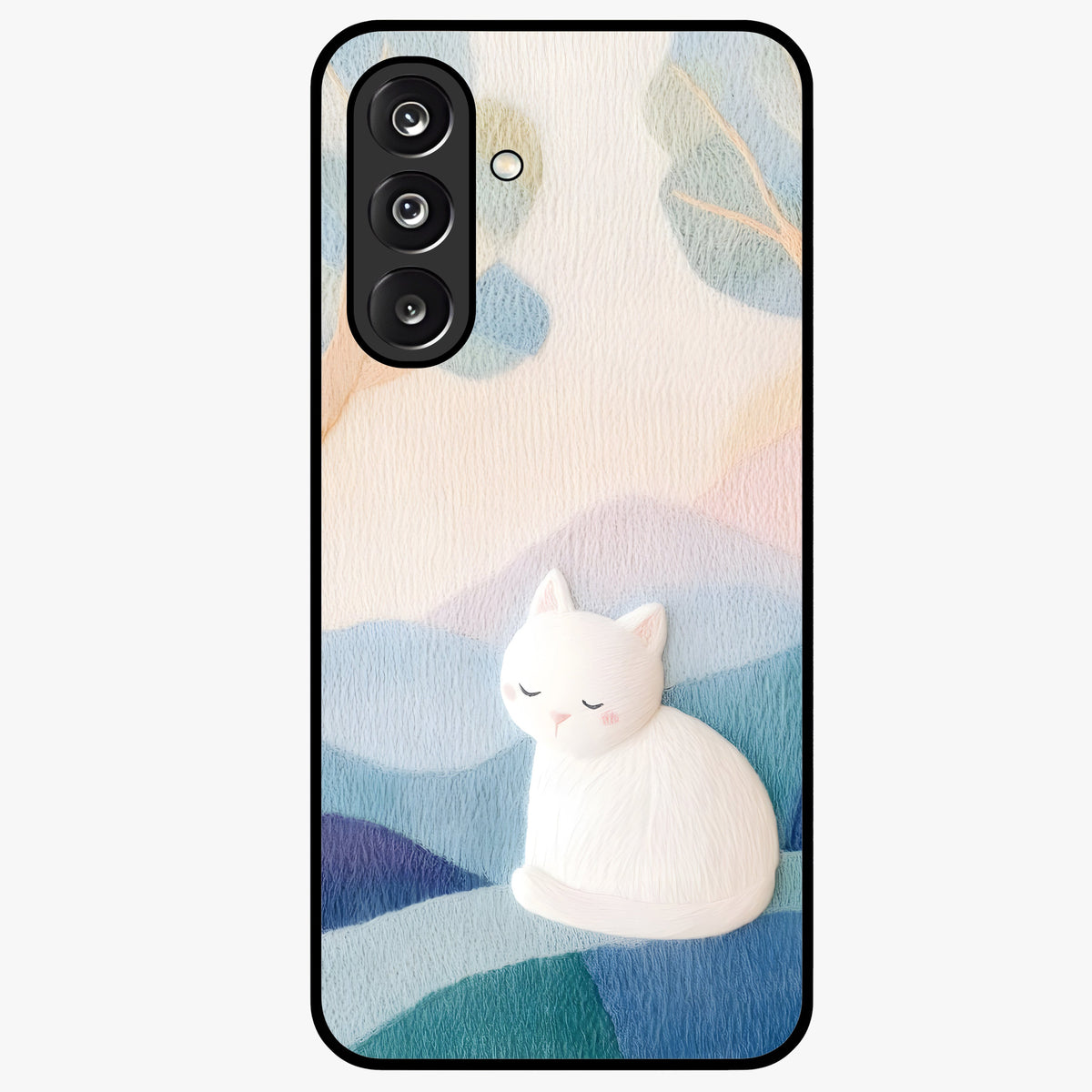 Cotton Dream Cat Glass Case showing flat back view with soft dreamy cat artwork and glossy glass finish.