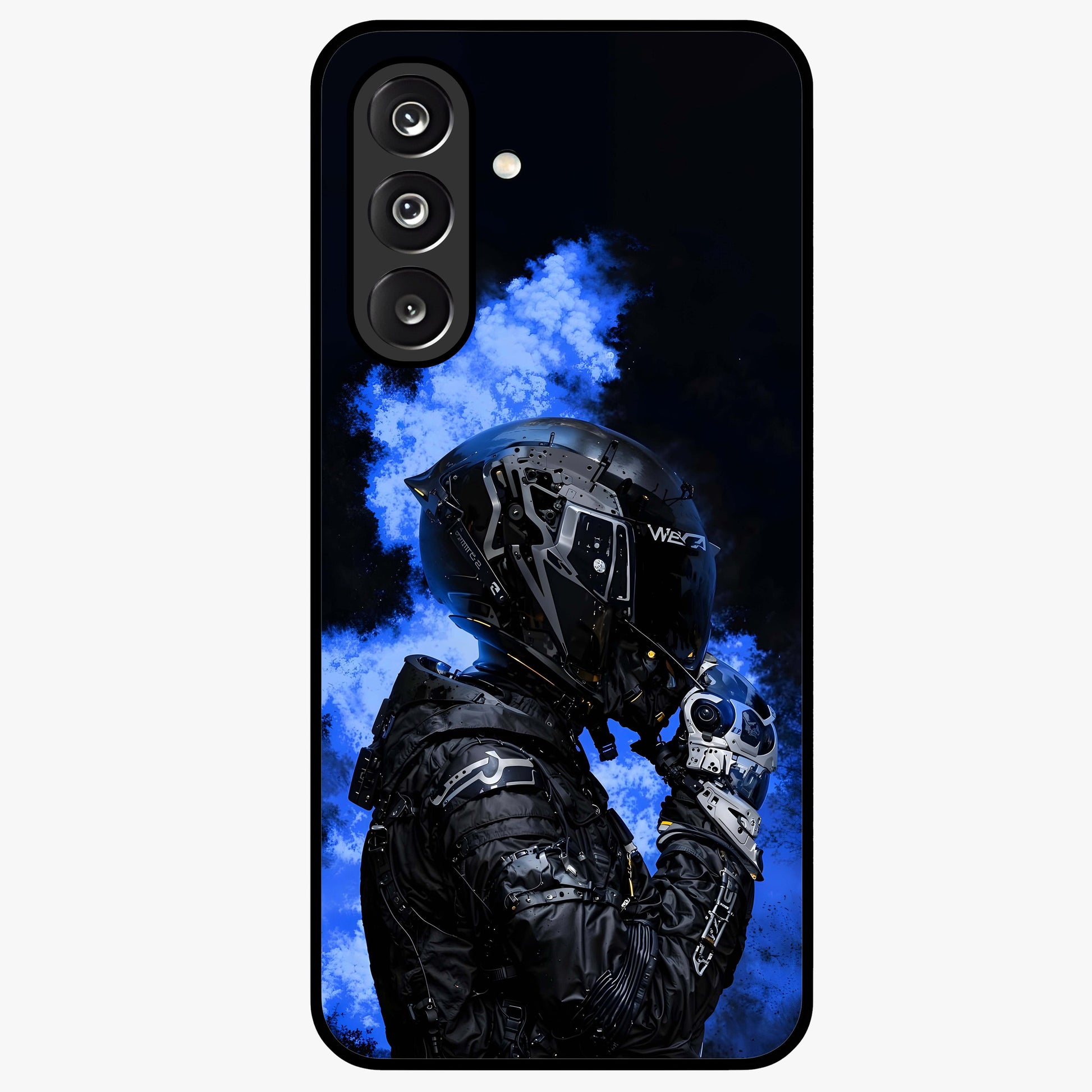 Cyber Sentinel Protocol Glass Case showing flat back view with futuristic cyber themed artwork and glossy glass finish.