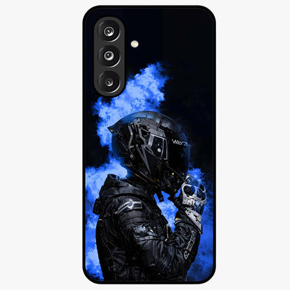 Cyber Sentinel Protocol Glass Case showing flat back view with futuristic cyber themed artwork and glossy glass finish.