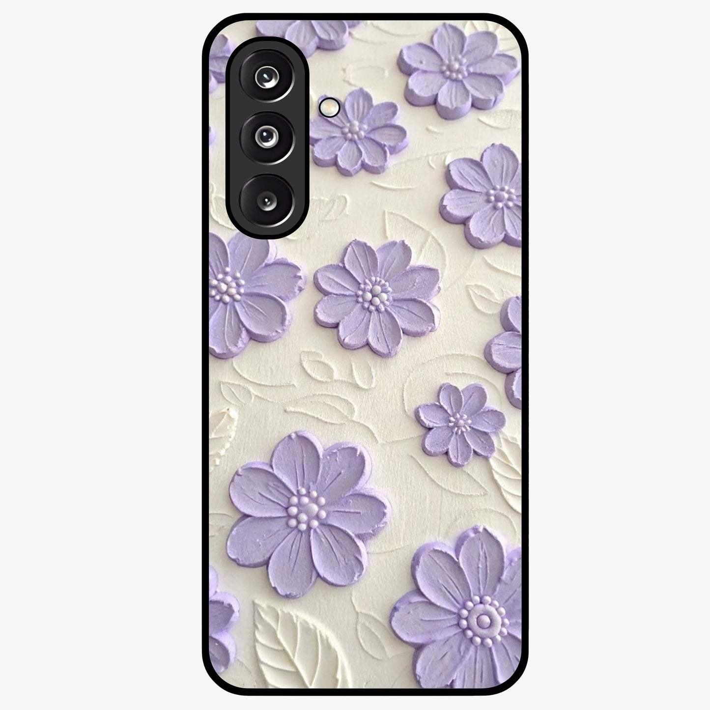 Floral Wall Art With Purple Flowers Glass Case showing flat back view with purple flower artwork and glossy glass finish.