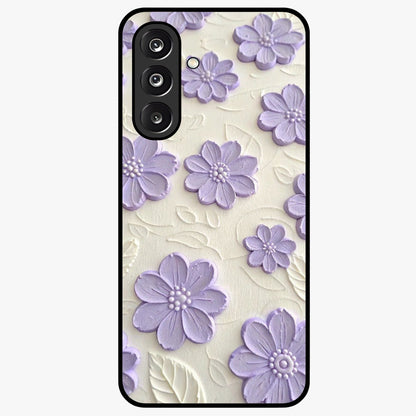 Floral Wall Art With Purple Flowers Glass Case showing flat back view with purple flower artwork and glossy glass finish.