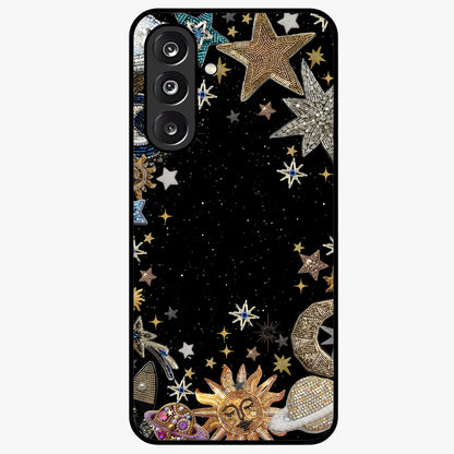Galactic Jewel Stars Glass Case showing flat back view with sparkling star jewel artwork and glossy glass finish.